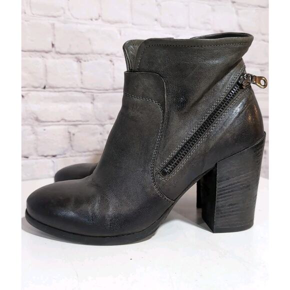 KBR Brown Gray Zip Detail Leather Booties Italy, Women Size 38.5 (8-8.5) Moto - Picture 5 of 12